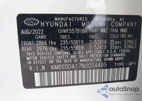 2022 Hyundai Santa Fe Hybrid Limited from USA, damaged, VIN KM8S5DA17NU054495